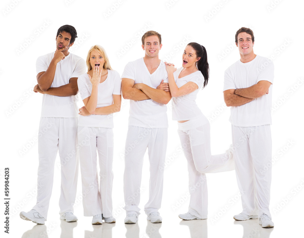 group of playful friends posing on white group of playful friends posing on white