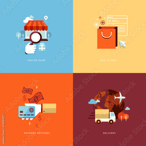 Set of flat design concept icons for online shopping