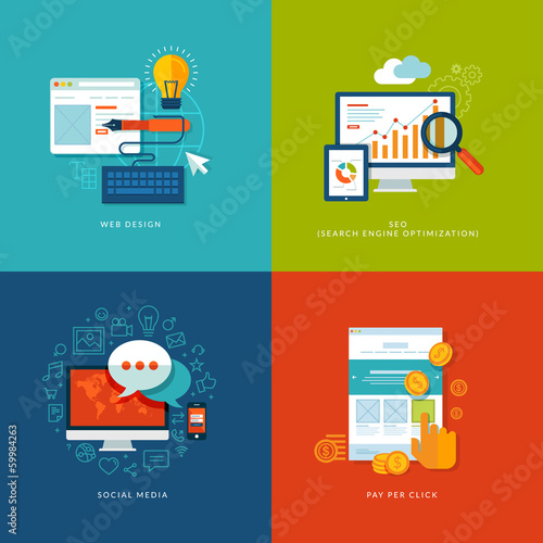 Set of flat icons for web and mobile services and apps