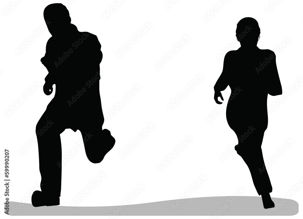 business man and woman running isolated on white background business man and woman running isolated on white background