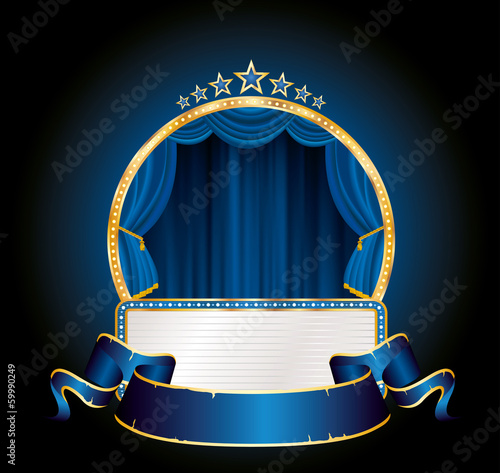 Photography round blue stage with billboard