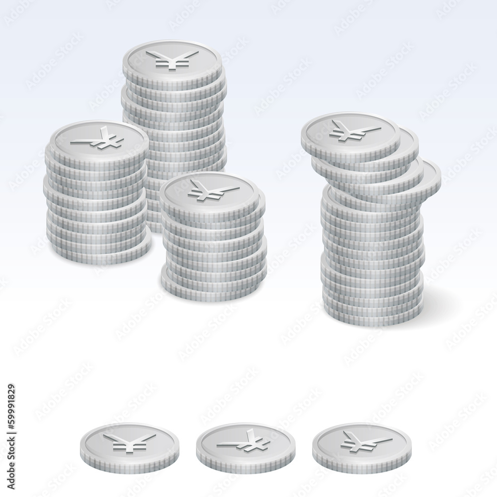 Japanese Yen Coin Stack Vector Icons Japanese Yen Coin Stack Vector Icons