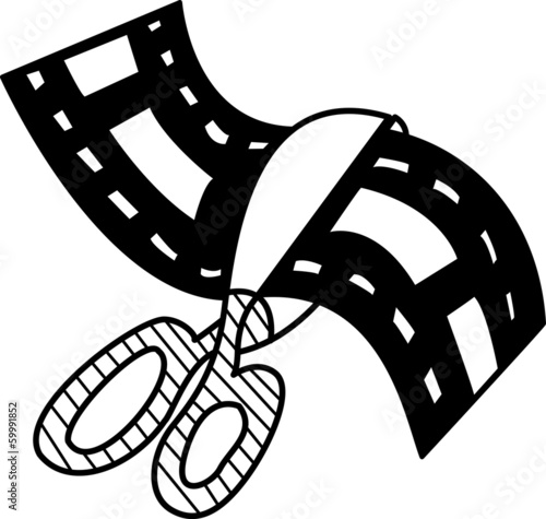 Schere macht Videoschnitt und schneidet Film