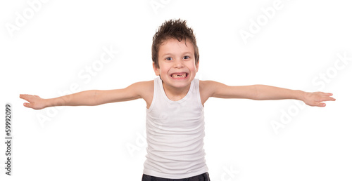 wet hair boy with emotion on white