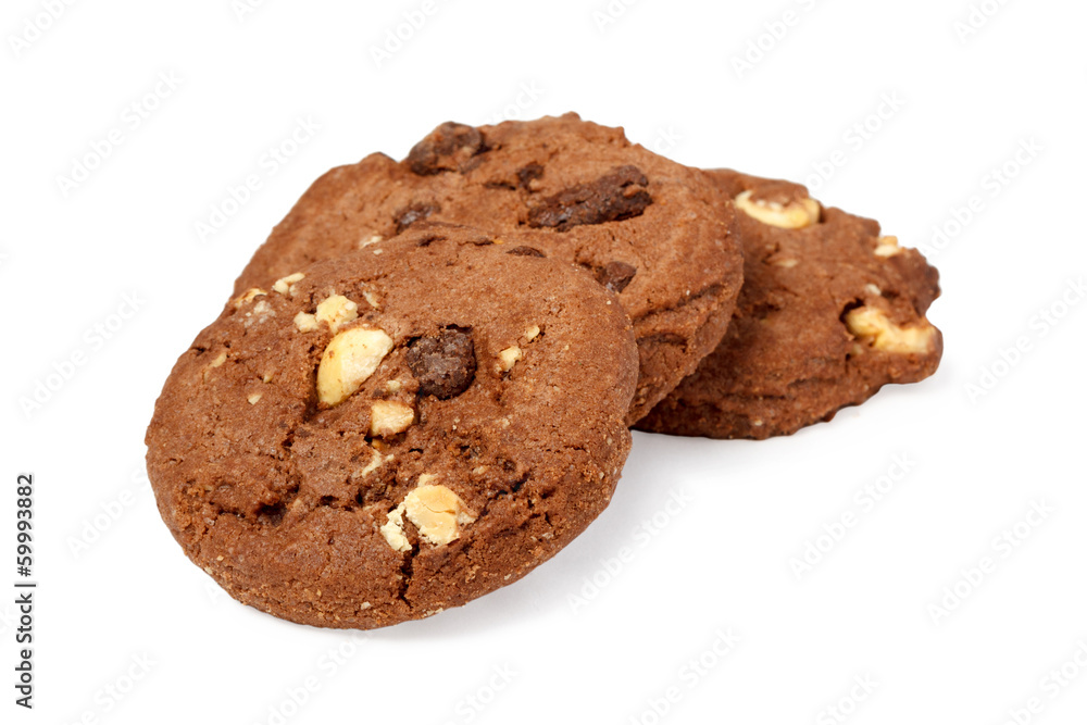 Three cookies with chocolate and almond isolated on white Three cookies with chocolate and almond isolated on white