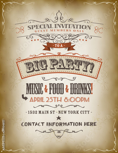 Vintage Big Party Invitation Poster