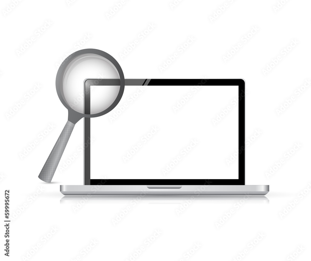 computer laptop under research illustration