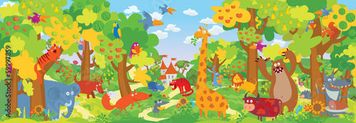 Cute zoo animals. Vector illustration