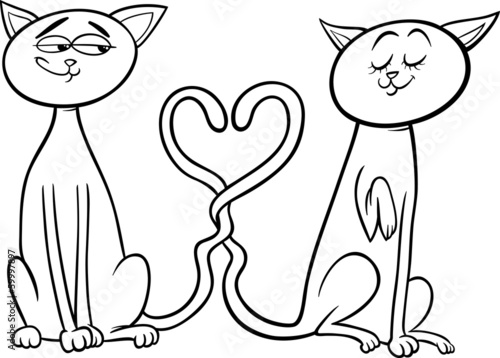 cats in love cartoon coloring page
