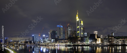 Evening panorama of Main river and business district, Frankfurt