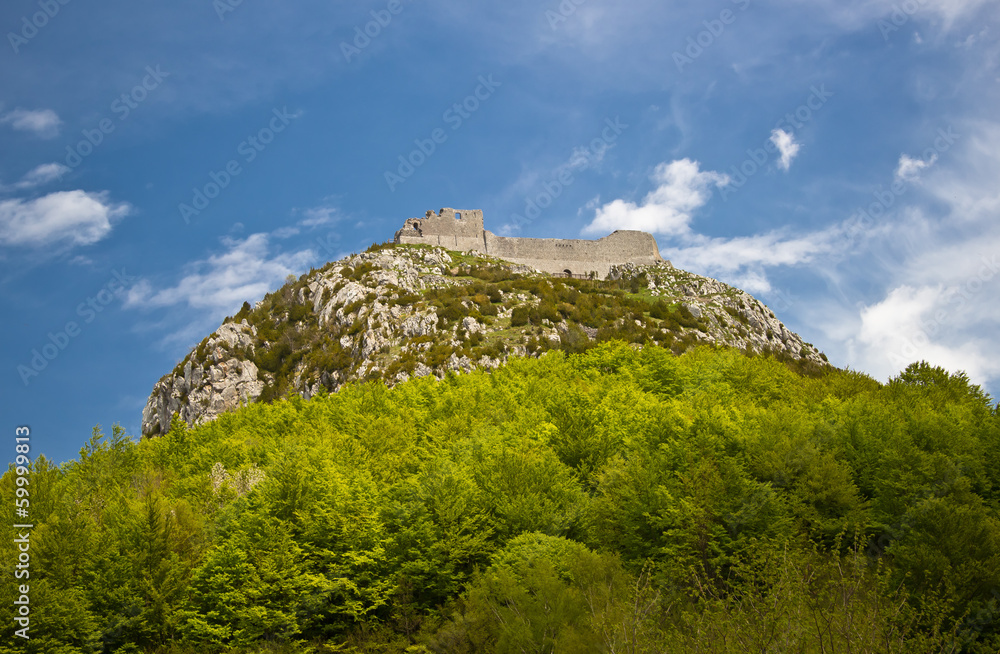 ruines of Montsegur castle near Ariege in France