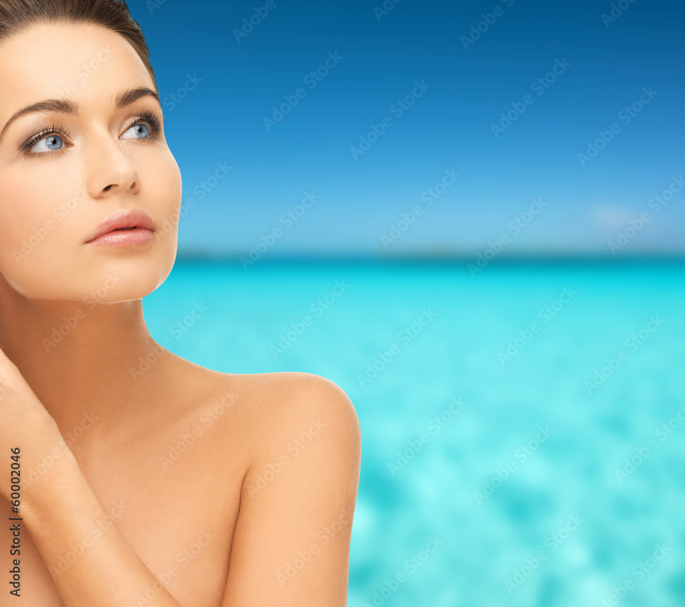 beautiful woman looking up