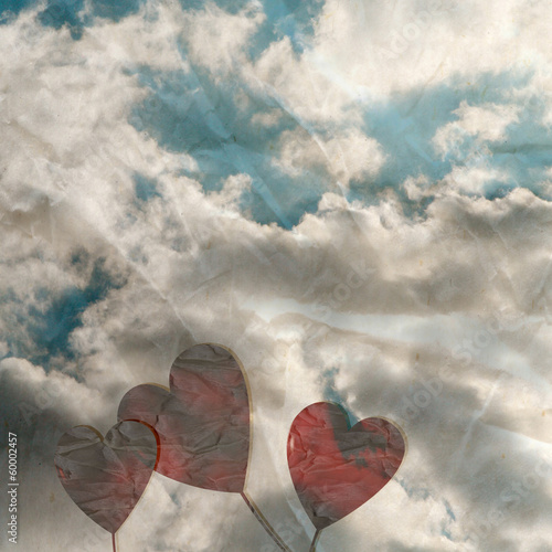 Love Heart in Vintage Blue Sky with texture photo