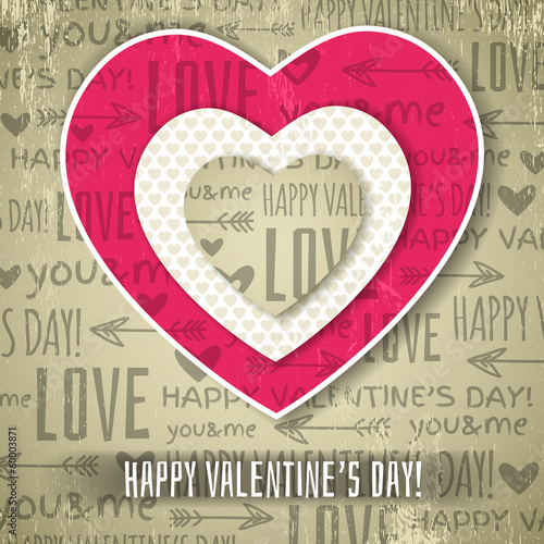beige background with  red valentine heart and wishes text,  vec