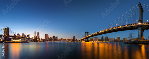 Downtown New York City skyline panorama with the "Two Bridges"
