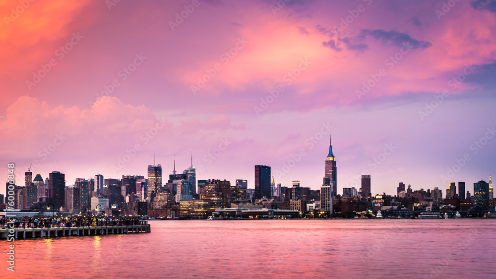 Purple sunset above midtown Manhattan skyline