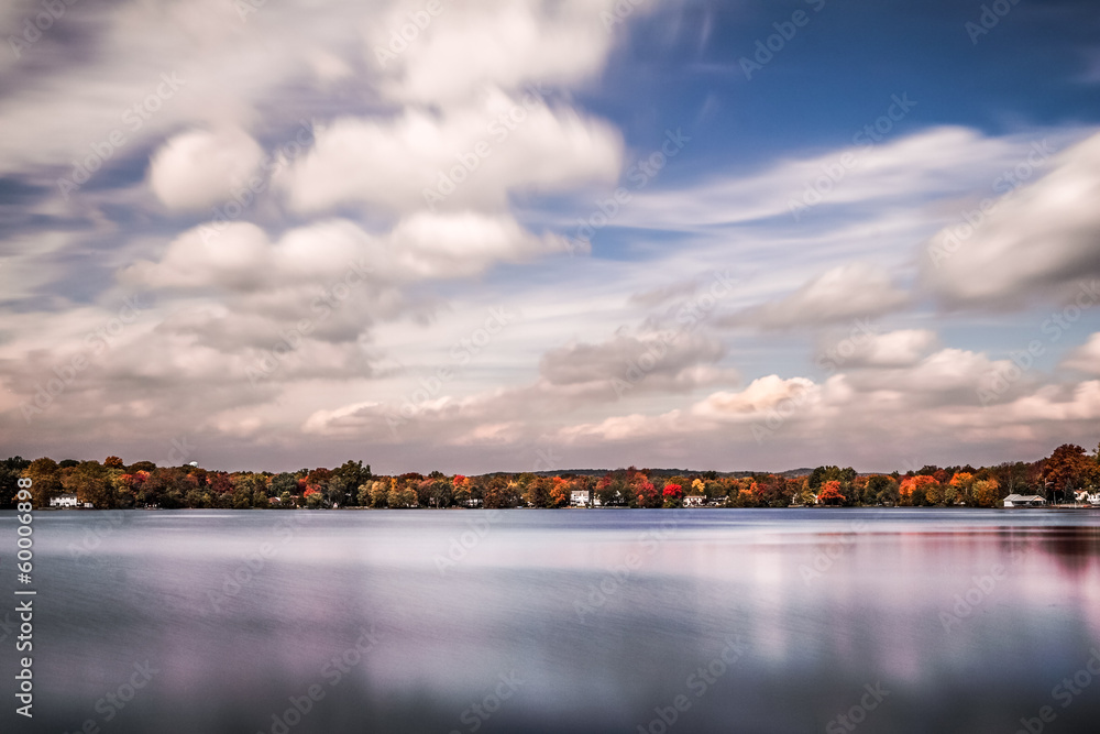 Cloudy day and fall colors on Lake Parsippany, NJ