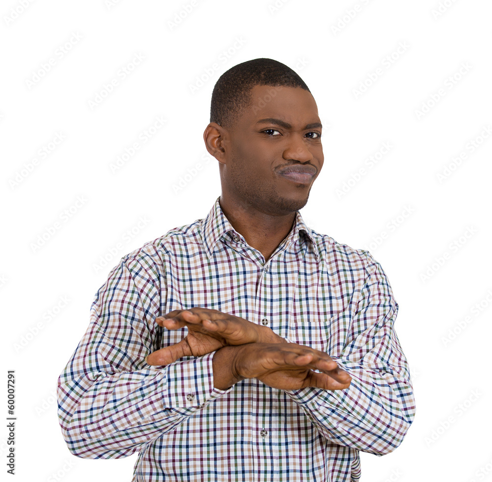 Fotografie Portrait displeased young man gesturing to stop