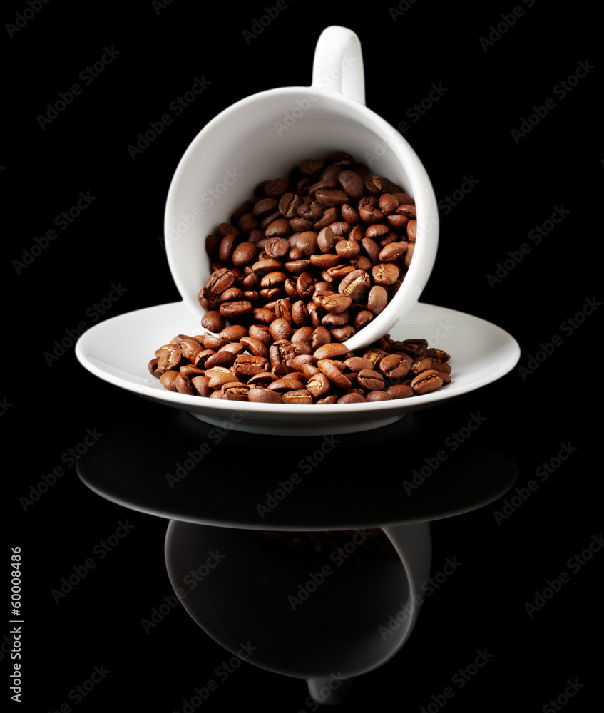 Coffee cup with grain against black wall