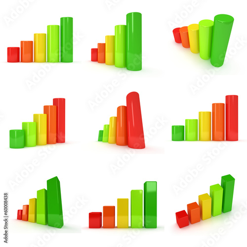 Set of 3d Colored bar graph