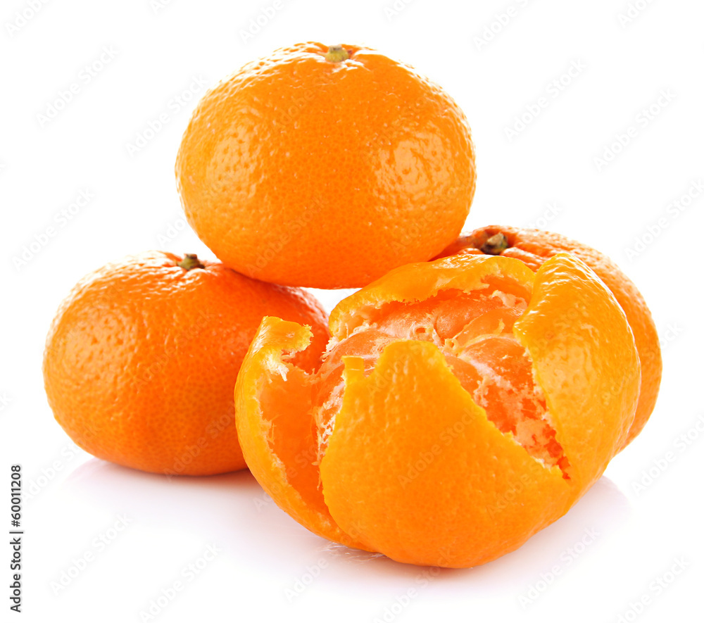 Ripe tangerines isolated on white