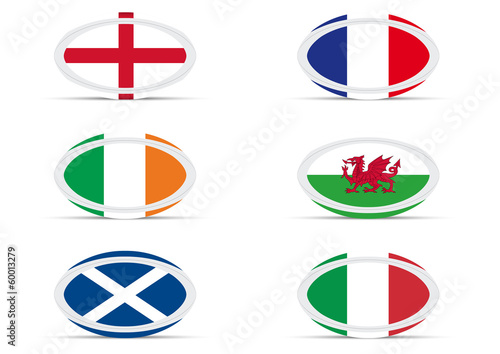 Ballons rugby drapeaux 6 nations