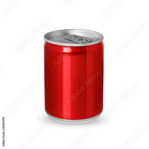 Small red aluminum can isolated on white background