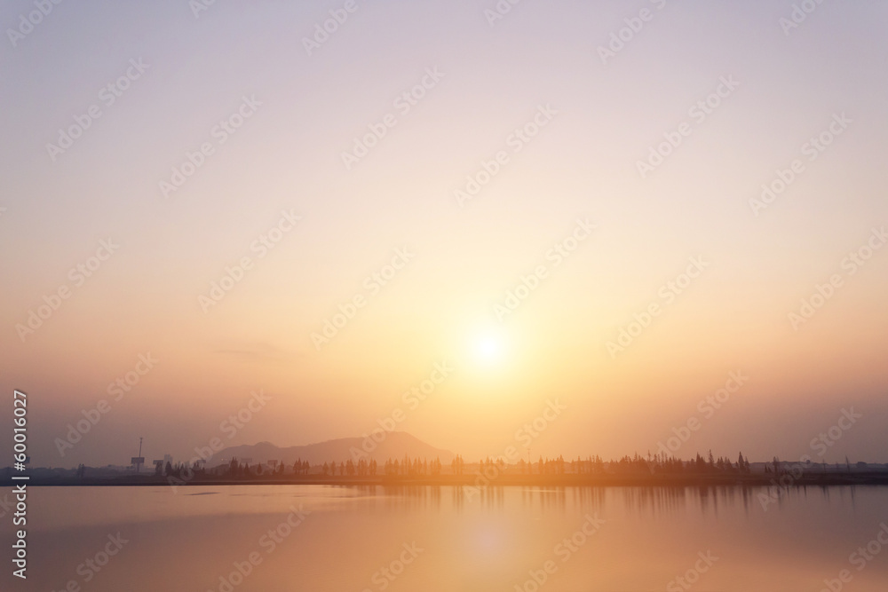 The view of lake at sunset
