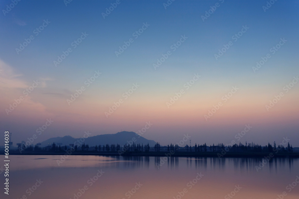 The view of lake at sunset
