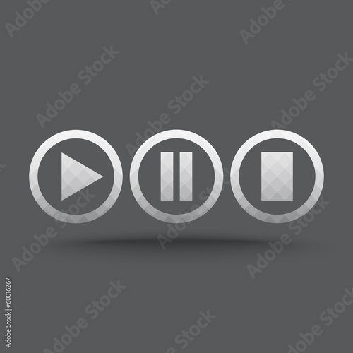 Vector of transparent play, pause and stop button icon