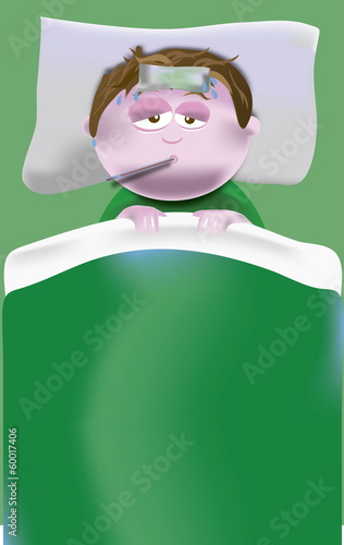 Little boy having high fever and gripe 