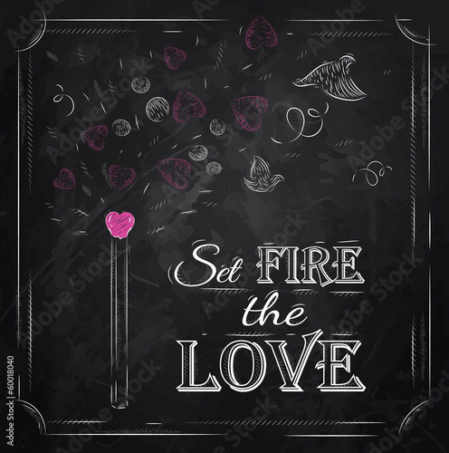Poster Valentine's Day with chalk on the blackboard