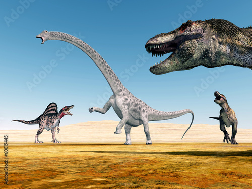 Spinosaurus, Diplodocus und Tyrannosaurus Rex © Michael Rosskothen