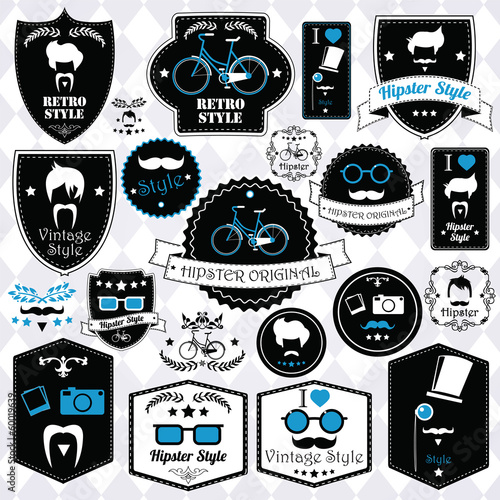 Collection of vintage hipster badges, labels and stamps, vector