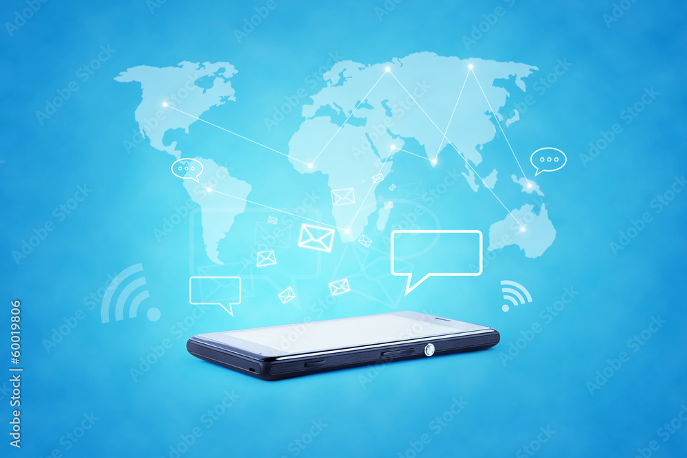 Modern communication technology illustration with mobile phone Modern communication technology illustration with mobile phone