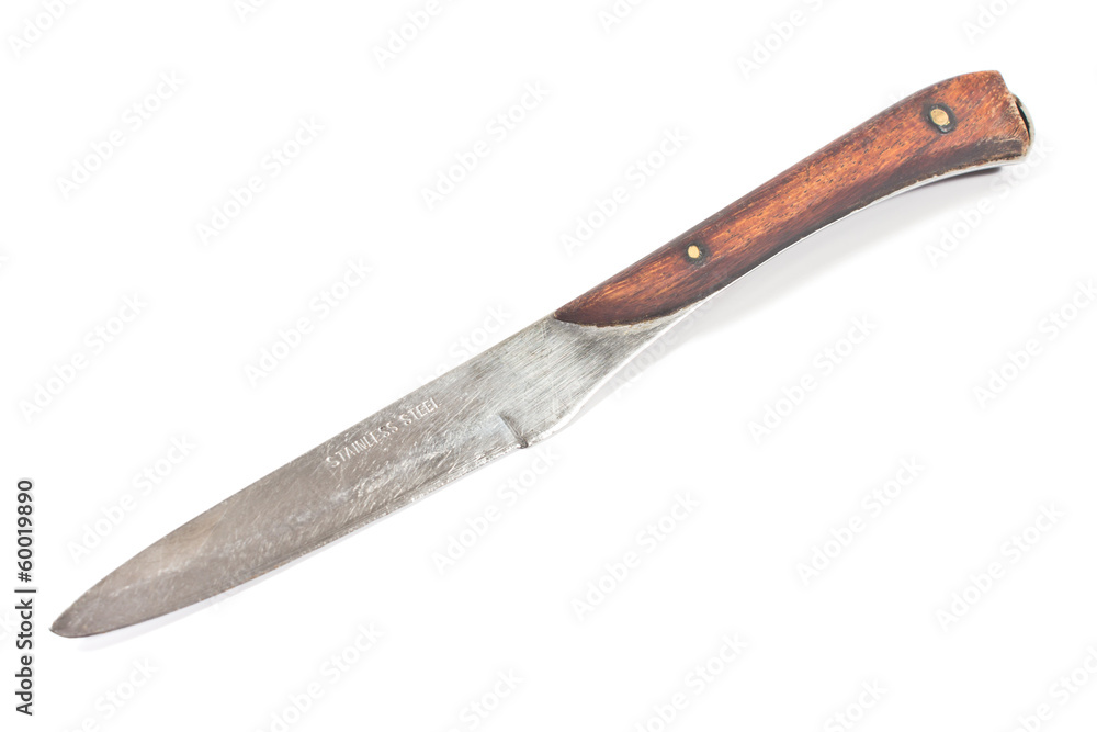 Old knife with wooden handle isolated on white Old knife with wooden handle isolated on white