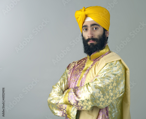 Fototapeta Portrait of Indian sikh man with bushy beard