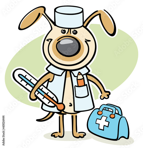cartoon dog - veterinarian character with thermometer