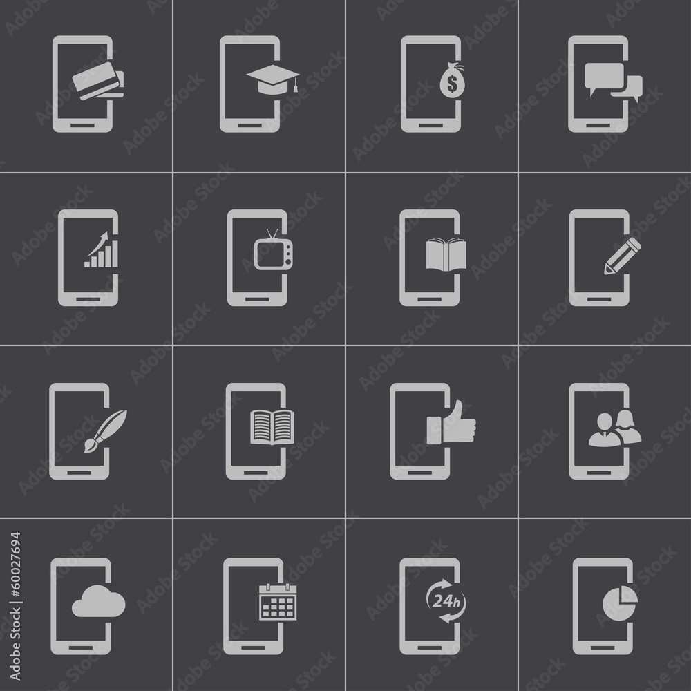 Vector black mobile icons set Vector black mobile icons set