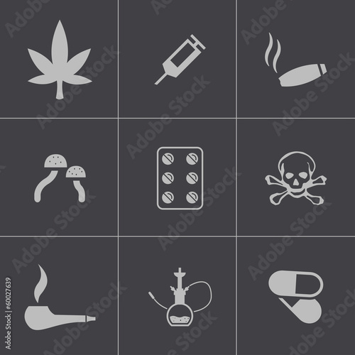 Vector black drugs icons set