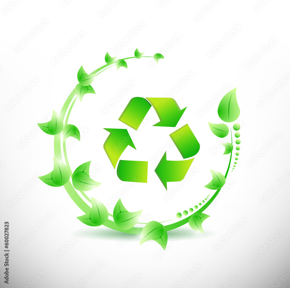 Obraz premium green leaves around a recycle symbol. illustration