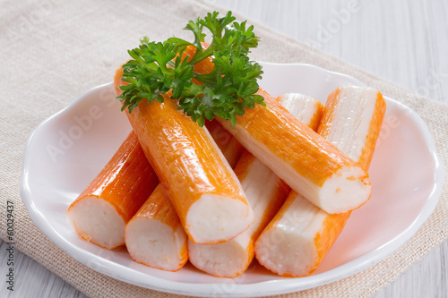 Tableau sur toile Crab sticks on a platter