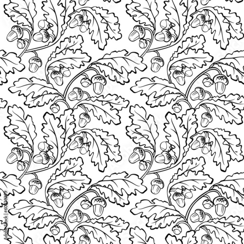 oak leaf acorn black white seamless background