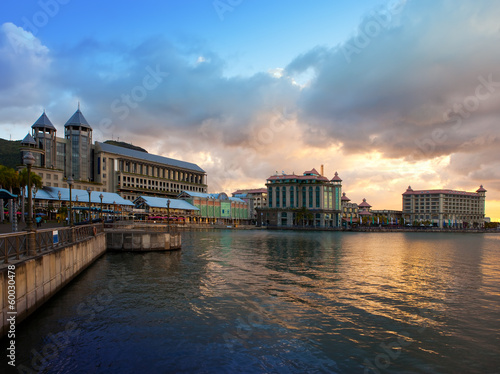 The embankment at sunset, Port-Louis- capital of Mauritius.. photo