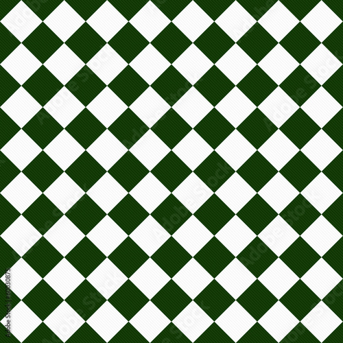 Dark Green and White Diagonal Checkers on Textured Fabric Backgr
