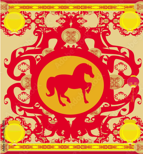 Year of Horse - Happy Chinese New Year Vector Card Design