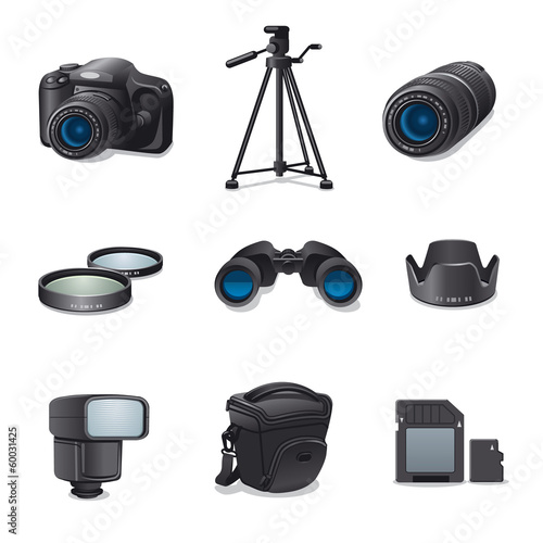 photo accessories icon set