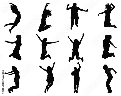 Silhouettes of jumping of people, vector