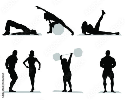 Silhouettes of fitness and bodybuilding,vector