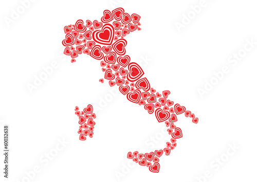Map of Italy with love hearts